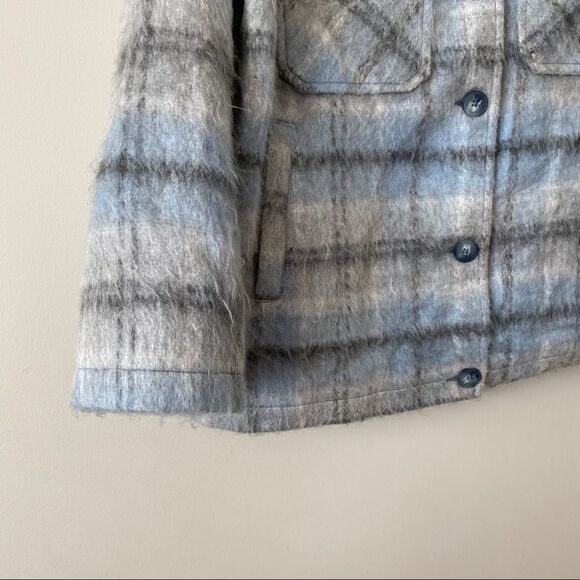 Topshop- Check Button Down Fuzzy Shacket - Picture 8 of 12